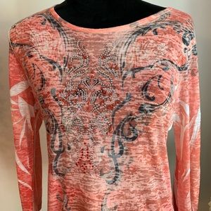 REBA  I  Bead Embellished Long Sleeve Burnout Top